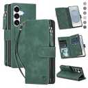 for Samsung Galaxy S25-Plus-Wallet Case: for Galaxy S24 Plus with RFID Blocking Card Slots (6 Cards) | Soft PU Leather Magnetic Snap Zipper Pocket Wrist Strap Protective Phone Cover - Brown