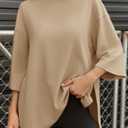 Fisoew Womens Oversized T Shirts Casual 3/4 Sleeve Side Slit Workout Gym Loose Fit Summer Tee Tunic Tops Apricot (Beige, S)