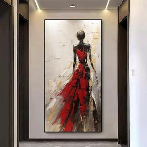 Hand Painted African American Wall Art for Hallway -Black Fashion Women Canvas Oil Painting for Lobby- Framed Textured 3D Artwork for Bedroom Home Decoration 24x48inches, 24x48inches x1