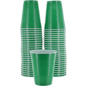 Disposable Cups, Green 18-Ounce Plastic Party Cups, Strong and Sturdy for Wedding, Christmas, Halloween, 50 Pack
