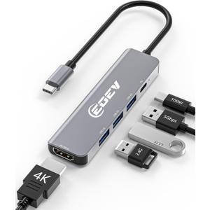 5 in 1 USB C Hub Multi-Port Adapter USB A 3.0 5Gbps Data Ports, 2X USB A 2.0 with PD 100W Charging, Type-C to HDMI Adapter 4K@30Hz Data Ports for PC, Desktop, Mac Book Air pro Dell and More (Silver)