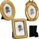 Vicenpal 3 Pcs 2.5 x 3.5 Inch Tiny Picture Frame Small Picture Frames Vintage Oval Photo Frames Gold Vintage Baroque Ornate Antique Photo Display Resin Oval Frame Table Display for Home Wedding