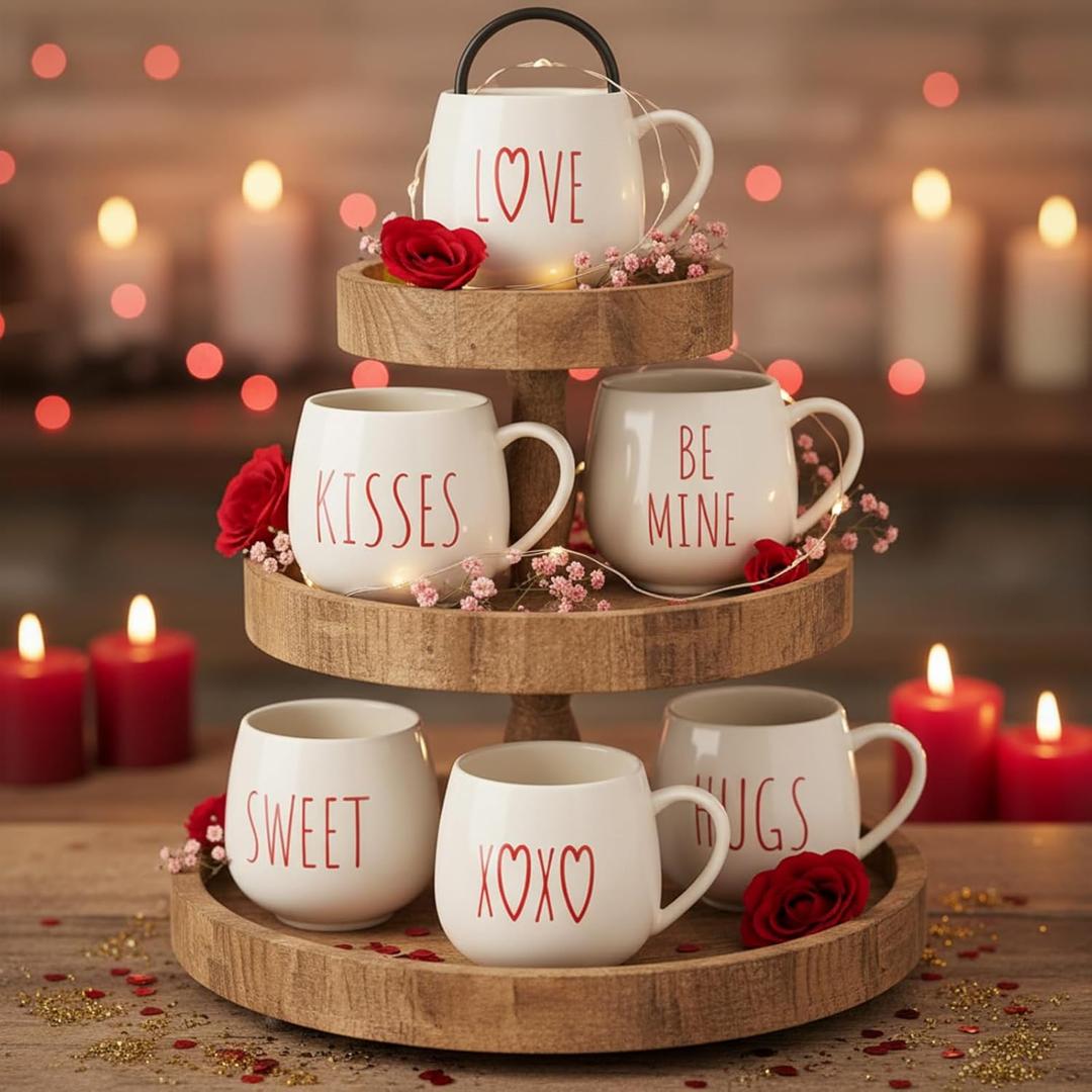 Layhit 6 Pcs Valentine's Day Coffee Mugs 12 oz Valentine Ceramic Mugs Bulk Cute Couple Cups Set for Anniversary Wedding Engagement Birthday Couple Gifts Mom Girlfriend