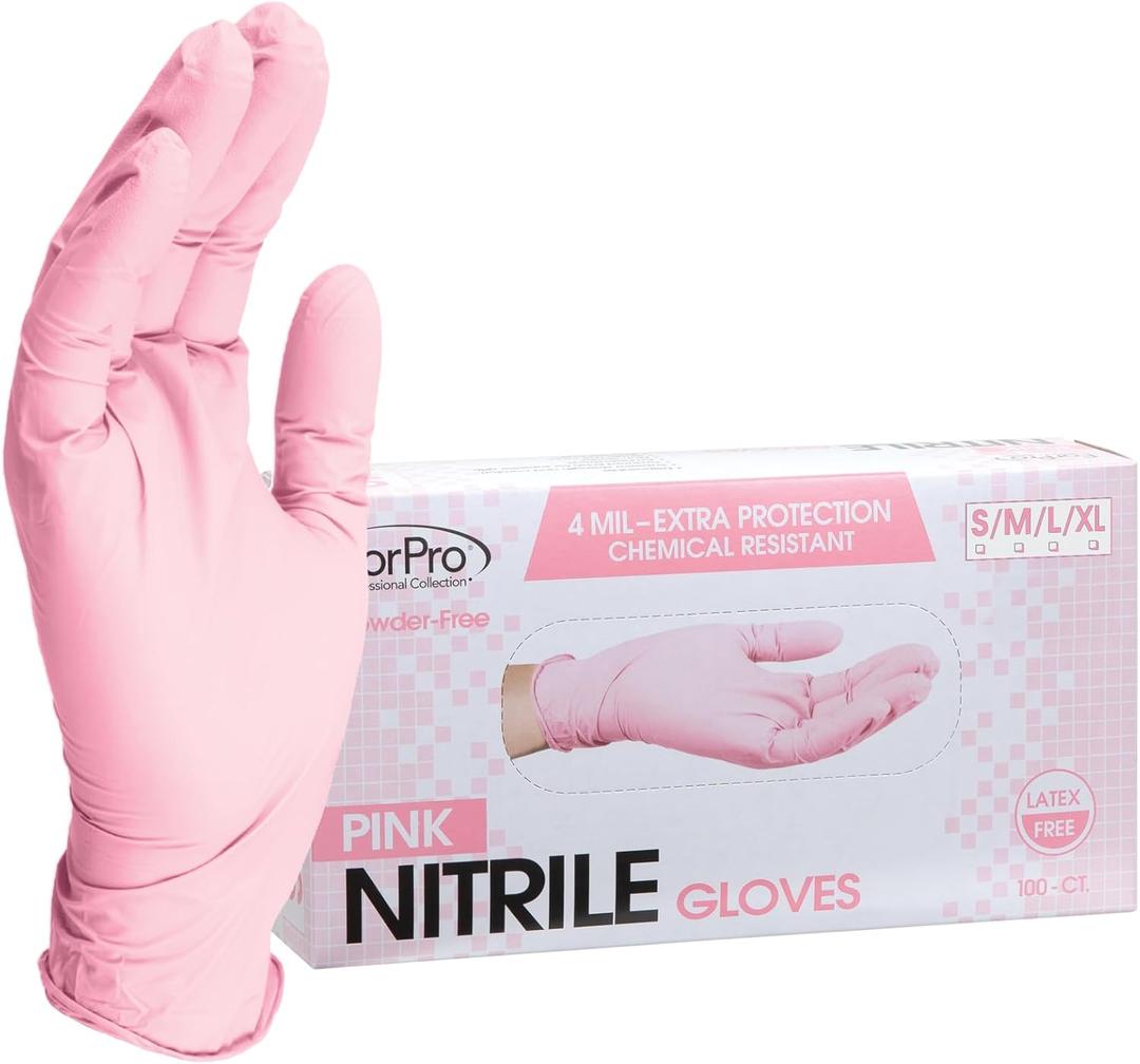 ForPro Professional Collection Disposable Nitrile Gloves, Chemical Resistant, Powder-Free, Latex-Free, Non-Sterile, Food Safe, 4 Mil, Pink, Medium, 100-Count