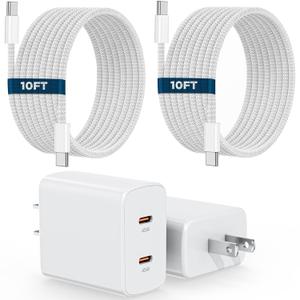 iPhone 17 16 15 Charger, 2Pack PD Dual USB C Charger Block Fast Charging Wall Charger Plug with 10FT Long USB C to C Charger Cord Woven Cable for Apple iPhone 17/16 Pro Max/16 Pro/16/15 ProMax/15/iPad