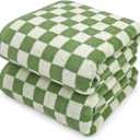 Jacquotha Bath Towels Set of 2 - Luxury Cotton Bathroom Shower Towels Body 55 x 27.5 Absorbent, Quick Dry, 520GSM, Green Checkered Bathroom Decor