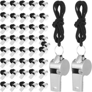 100 Pcs Stainless Steel Whistle with Lanyard, Sports Whistles for Adults, Loud Metal Whistle Bulk for Teachers, Coaches, Police, Referees