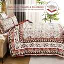 DJY Queen Size Quilt Sets, Burgundy Floral Quilt Set Queen 3 Pieces Red Boho Bedspread Coverlet Set with 2 Pillowcases Soft Lightweight Microfiber Bedding for All Season (96"x90")