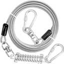 jenico Dog Tie Out Cable, 10/15/20/30/40/50/70/100/150FT Runner Cable with Swivel Hook and Shock Spring, Dog Leash Run Tether for Yard Outdoor and Camping,for Small to Medium Pets Up to 500 LBS (White)