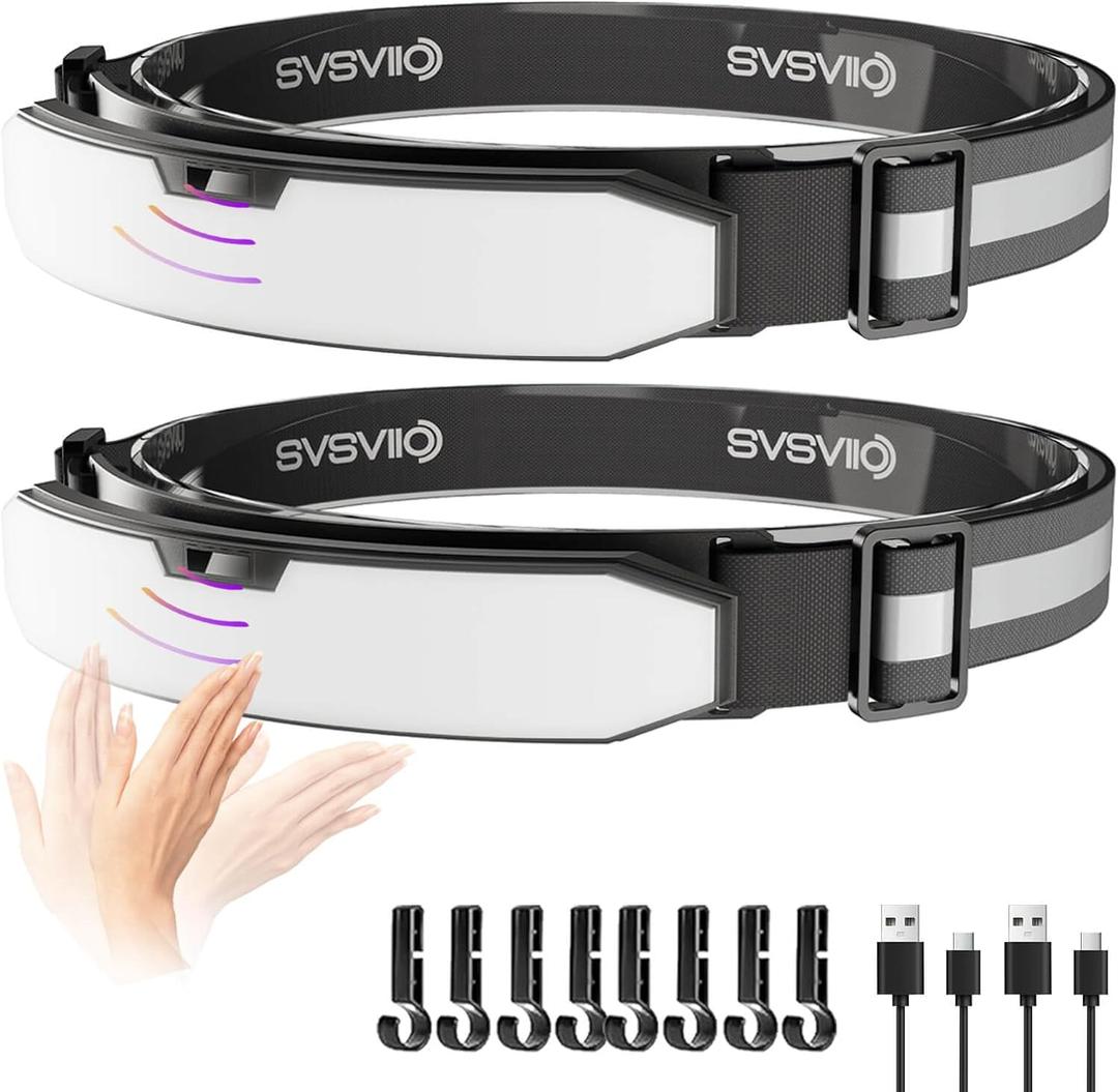 K0209*2PCS 1500 Lumen Rechargeable Headlamp with Motion Sensor & Red Light-Super Bright Head Lamp,Head Lights for Forehead,LED Headband,Hard Hat Flashlight for Adults Camping,Hiking,Mechanic