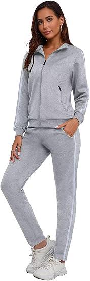 Women's 2 Piece Tracksuit Long Sleeve Track Suits Full Zip Lounge Set Sweatsuits Outfits, Grey Small