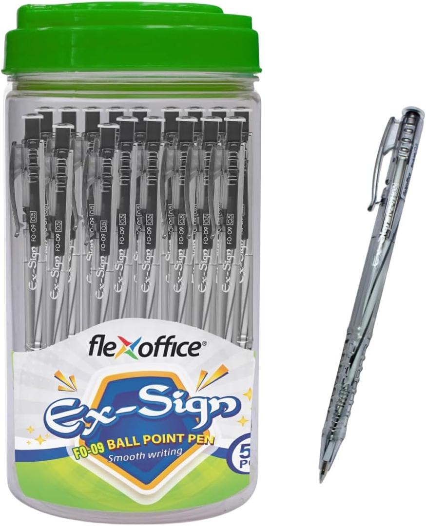 Ballpoint Pens, Black Ink, 0.5mm Fine Point, 50 Count Pack, Quick Smooth Writing, Ball point Pens, for School, Office Supplies (FO-09-Black)