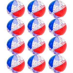 12 Pack 16" Inflatable Patriotic Beach Balls,4th of July Red White and Blue Stars Glitters Beach Ball Bulk,250th Anniversary Pool Toys for Kids & Adults Summer Swimming Pool Beach Party Game Water Toy