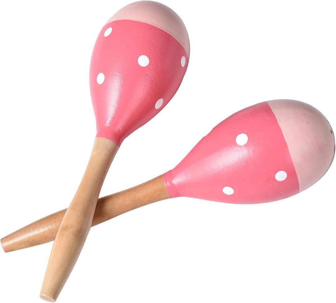 Maracas for Adults Kids Babies, Wooden Maracas Shaker Musical Instrument (Pink-Smile)