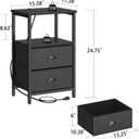 Nightstand with Charging Station, LED Night Stand Set 2, Bedside Table End Table Set of 2, Bedroom Table with 2 Fabric Drawers PU Finish, 3-Tier Storage Side Table for Bedroom,Black