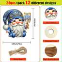 36Pcs 12-Design 3.14-Inch Hanukkah Gnome Wooden Ornaments with Hemp Rope (DIY Blessings)