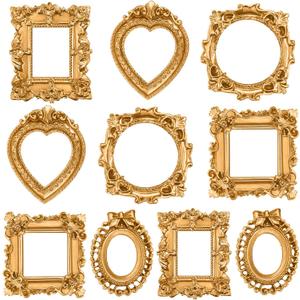 Vicenpal 10 Pcs Vintage Mini Picture Frames Baroque Antique Small Resin Jewelry Display Table Frame for Christmas DIY Photo Holiday Party Decoration (Gold)