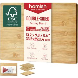 Bamboo Cutting Board for Kitchen - Wood Chopping & Charcuterie Board | Made with Moso Bamboo - Double Sided Pre Oiled (13.2" x 9.8" / 33.5 x 25 cm)