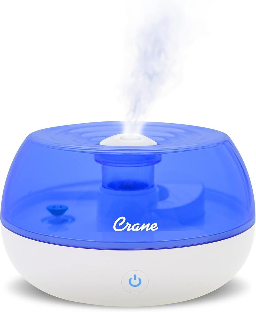 Crane Personal Ultrasonic Cool Mist Travel Humidifier and Vaporizer for Congestion Relief, 360 Adjustable Nozzle, Filter-Free .75 Liter Tank, Blue/White, Office Humidifier