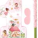 Blosssound Fairy Piñata Fairy 1st Birthday Decorations Supplies Flower Number One Princess Piñata Set with Stick Blindfold for Wonderland Garden Theme Baby Shower Celebration Decor(Birthday)