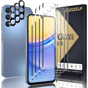 2 x [4+3 Pack Screen Protector Compatible with Galaxy A15 5G, 4 Tempered Glass with 3 Camera Lens Protectors, High Clarity, Anti-Shatter, Bubble Free