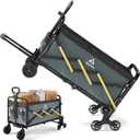 Folding Utility Cart with Triangular Wheels - 2 in 1 Collapsible Stairs Climbing Wagon, Lightweight Shopping Hand Truck with Telescoping Handle for Groceries, Laundry, Travel, Move, Office
