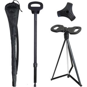 Cane with Seat 2-in-1 Portable Walking Stick with Seat for Men & Women Folding Lightweight Sturdy Tripod Cane Foldable Stool Mobility Aid Crutch Chair with Travel Bag for Elderly, Seniors & Handicap, One Size