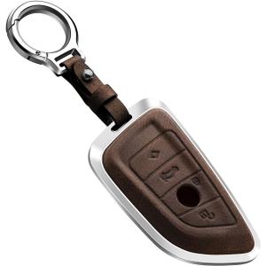 Metal Key Fob Cover, Aluminum Alloy Protective Case Compatible for BMW 1 3 5 7 Series 530 F48 X1 X2 X3 X4 X5 X6 (A Style) (Brown)