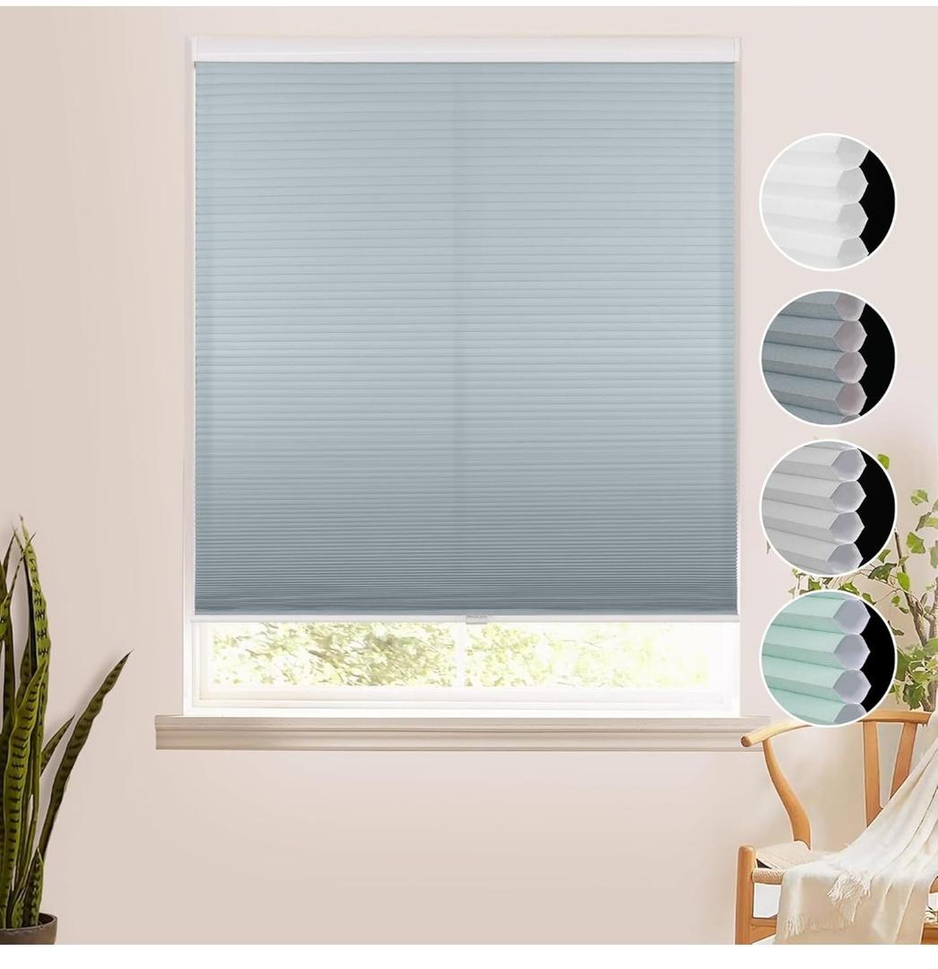 Homebox Cordless Cellular Shades, Window Blinds for Office Home, Lighting Filtering Room Darkening Honeycomb Blinds, Blue 48" W×64" H