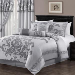 Chezmoi Collection 7-Piece Jacquard Floral Comforter Set (Queen, Silver/Gray) Chezmoi Collection 7-Piece Jacquard Floral Comforter Set (Queen, Silver/Gray)