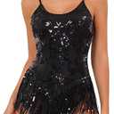 IMEKIS Women Sparkle Floral Fringes Bodysuit Latin Dance Concert Rave Outfit Music Festivals Halloween Cosplay Costume (S)