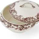 Spode Delamere Vegetable Dish with Cover - British Flowers Porcelain Server with Lid for Vegetables, Stews & Side Dishes, Elegant Dining Room Serveware - (12.2" W x 9" D) Dishwasher & Oven Safe