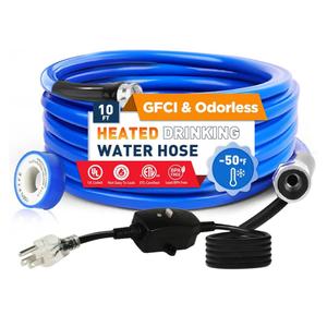 Heated Water Hose for RV 10ft, Heated Drinking Water Hose with Built-In GFCI Protection, –40°F Freeze-Proof Design, Lead-Free & BPA-Free, Includes Adapter for Camper and Garden Use