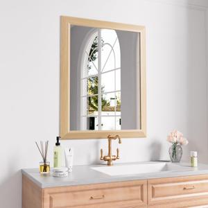 Amorho Bathroom Mirror, 24x30 Inch Wall Mirror, Oak Wood Grain Metal Framed, Anti-Rust, Hang Horizontally/Vertically, Suitable for Bedroom, Farmhouse, Bathroom, Decorative