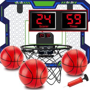 Basketball Hoop Indoor for Kids(4-12 Years Old), Over The Door Basketball Hoop with Scoring, Countdown and Music Accompaniment, Christmas Toys (Blue)