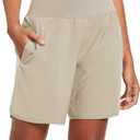baleaf Womens' 7" Long Running Athletic Shorts with Liner High Waist Workout Gym Quick Dry Soft Split Leg Zipper Pocket (X-Large, Khaki)