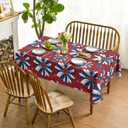 Horaldaily 4th of July Tablecloth 60×60 Inch Square, Patriotic Memorial Day Print Flowers Independence Day Blue Washable Seasonal Table Cover for Party Picnic Dinner Decor