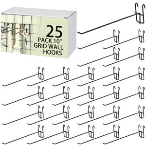 Moxweyeni 10 Inch Grid Wall Hooks 25 Pcs Gridwall Panel Hooks Store Garage Wall Mount Organizers Storage Grid Display Hangers for Retail, Craft Show, Home Setup, Customized Display (Black)