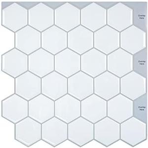 10-Sheet White Hexagon Peel and Stick Backsplash, Self-Adhesive Stick on Backsplash Wall Tiles for Kitchen Bathroom (10"x10")