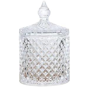 EWEIGEER Colorful Crystal Glass Candy Snack Barrel Storage Jar Embossed Luxury Cookie Buffet Canister With Lids Jewelry Box Jar Biscuit Containers(Clear)