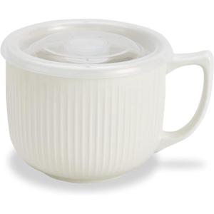 Ceramic Soup Bowl with Handle 32oz Microwave Ramen Bowl with Lid, Soup Mugs & Cups for Cereal, Oatmeal, Ramen, Instant Noodle, Soup Container with Lid - (White)