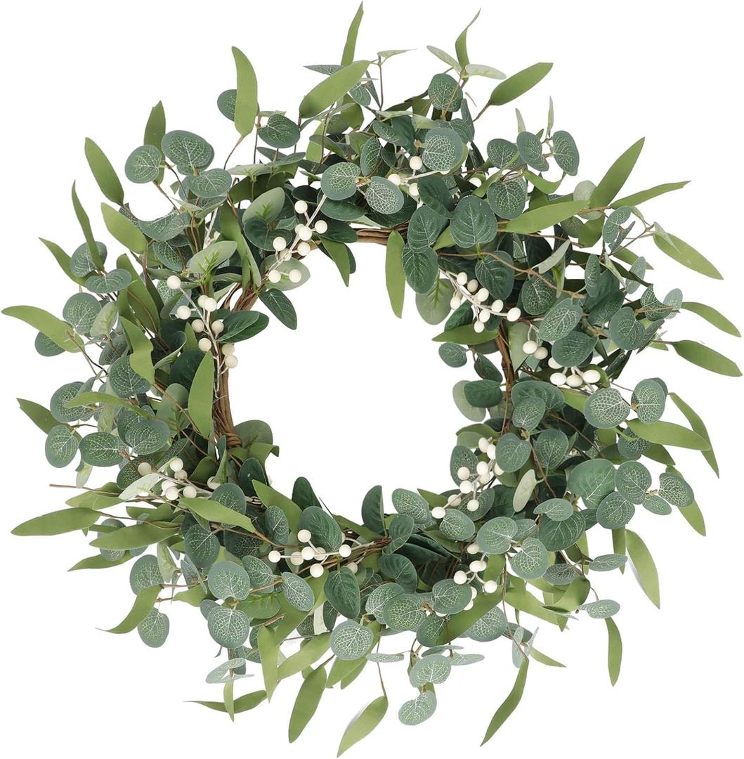 CEWOR 20in Eucalyptus Wreath for Front Door Spring Wreath for Farmhouse Front Porch Home Window Decor