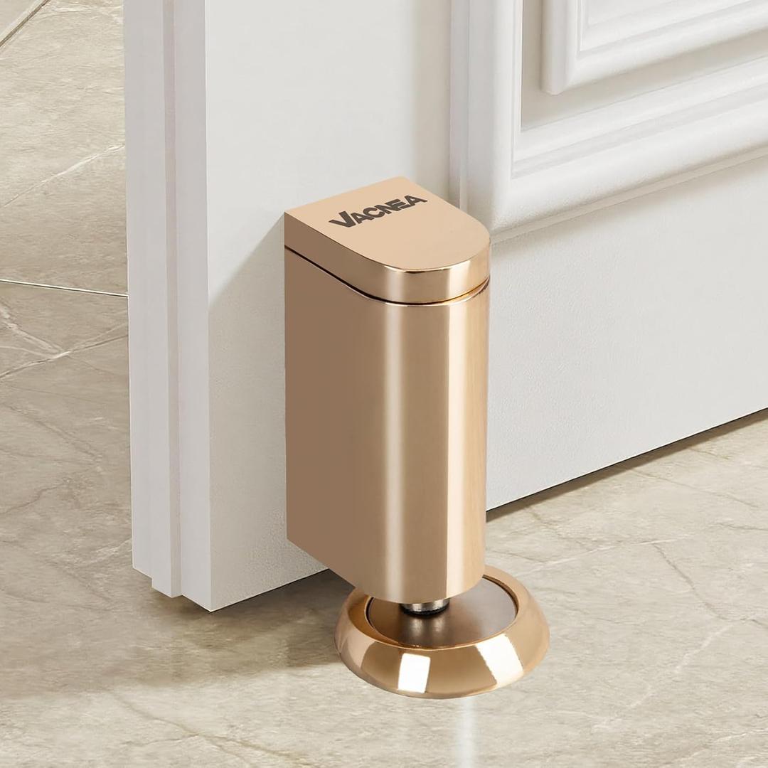 Magnetic Door Stopper No Drilling Door Stop Wall&Wallpaper Protect Height Adjustable Door Holder Keep Door Open with Screws and Adhesive Pads, 1 Pack, Gold