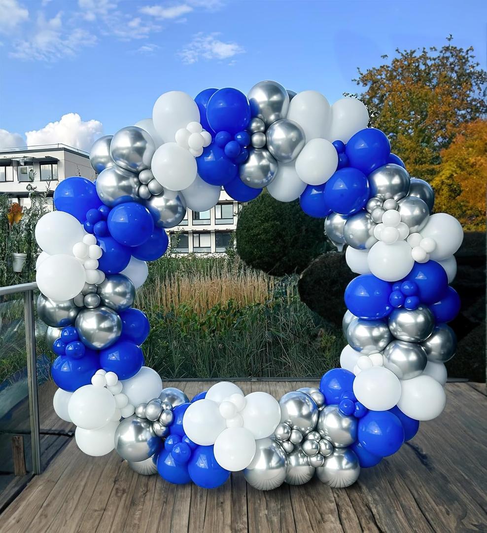 Winter silver Royal blue and white balloon Garland Arch Kit 143Pcs balloons for Wedding prince Baby shower for Boy Men's 21st birthday decorations Graduation Ceremony supplies
