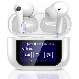 Wireless Earbuds, Earphones Wireless Bluetooth 5.4 In Ear Headphones, 40H Hifi Sound ANC Noise Canceling Earbuds, Touch Screen Ear Buds Multifunctional Headsets for Android/IOS Work Gym Sports (White)
