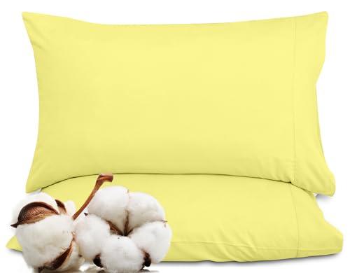 Royale Linens 300 Thread Count 100% Long Staple Combed Cotton Pillowcases Set Of 2 - Ultra Soft - Standard Bed Pillow Cover - 20"x26" - Breathable, Cool & Crisp Percale Yellow Pillow Cases