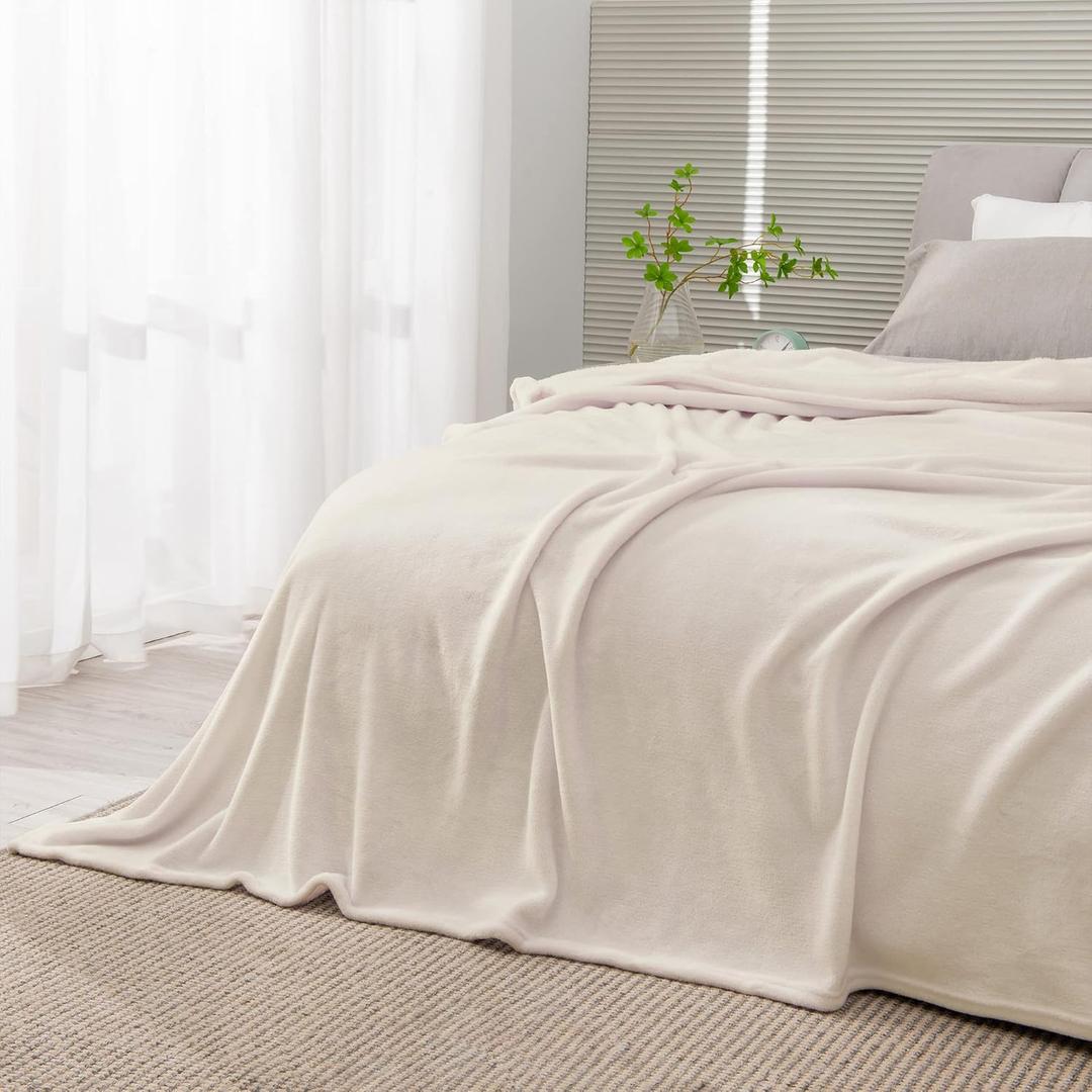 BEDELITE Fleece Blankets Queen Size Beige Throw Blankets for Bed, Luxury Plush Cozy Fuzzy Blanket 90x90 inches, Super Soft Warm Lightweight Throw Blanket All Seasons Suitable
