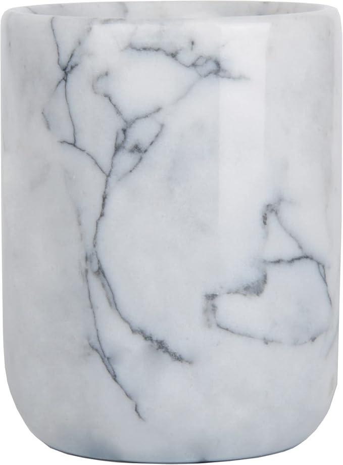 Toothbrush Holder,Handmade Marble Toothbrush Cup,Stone Toothbrush Organizer for Pen Holder,Makeup Brush Cup,Razor Holder,SPA Collection Tumbler First Choice for Home and Hotel (White)
