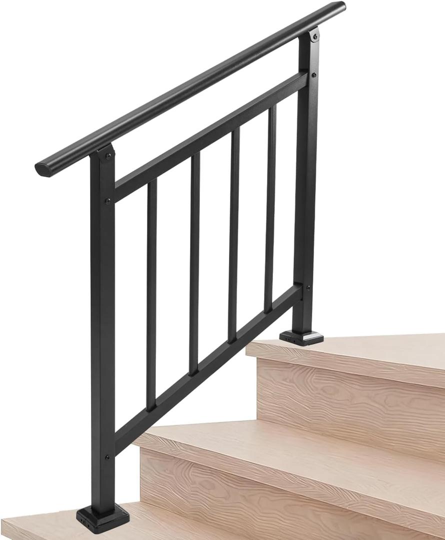 Hand Rails for Outdoor StepsStair Handrail & Indoor Stair Railing KitRailings for Outdoor Steps for Fence & Outdoor Steps (1, Black-with Balusters, 3 Step)