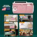 Bedside Caddy Organizer Hanging Storage Bag with Pockets for Books, Magazines, Phone, Tablet & Water Bottle  Bedside Storage for Dorm, Bunk Beds, Hospital Beds & Cribs, Pink